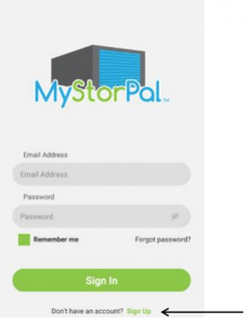 MyStorPal App Screenshot for Signing Up